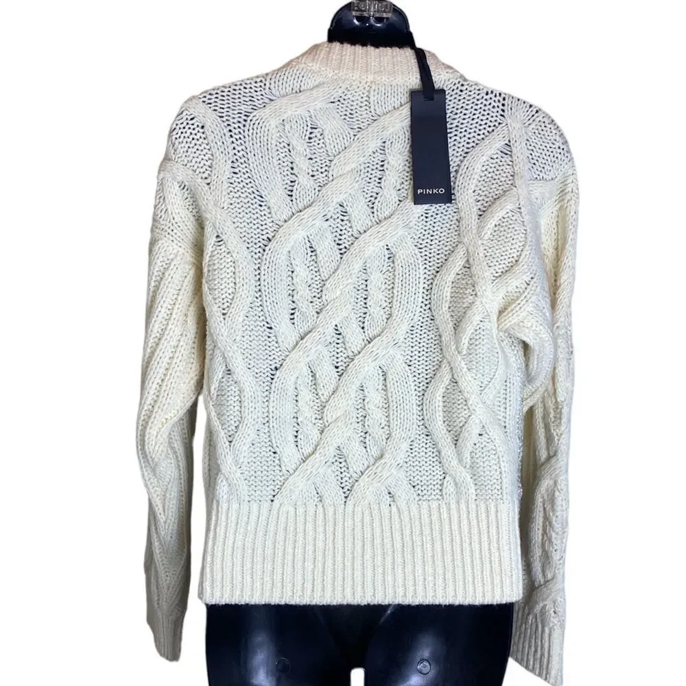 Pinko‎ etiope cable knit wool blend sweater thick chunky fisherman small new